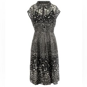 MAX MARA Printed Silk Dress Ivory Black and White Printed Cap-Sleeve Dress Sz 2